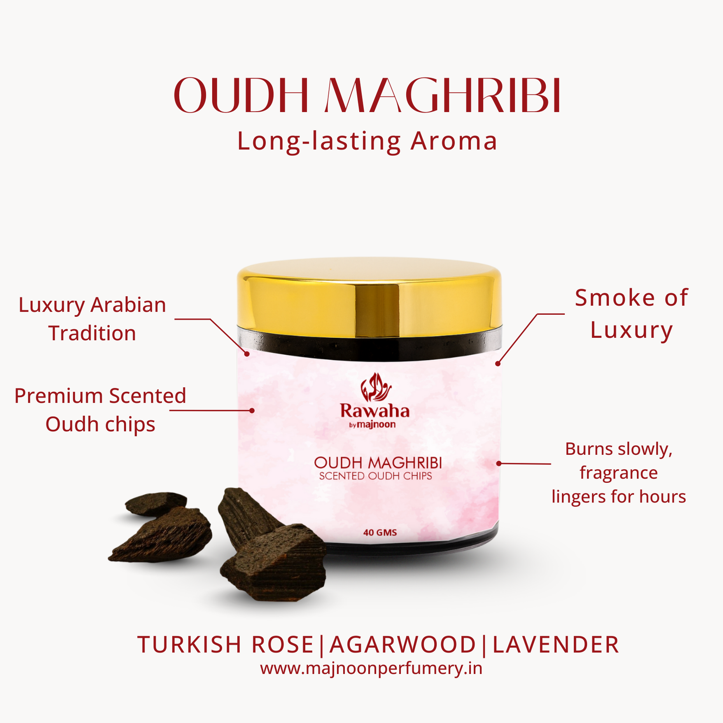 Oudh Maghribi Scented Chips – Oriental Desert Aroma | Rawaha by Majnoon (40GMS)