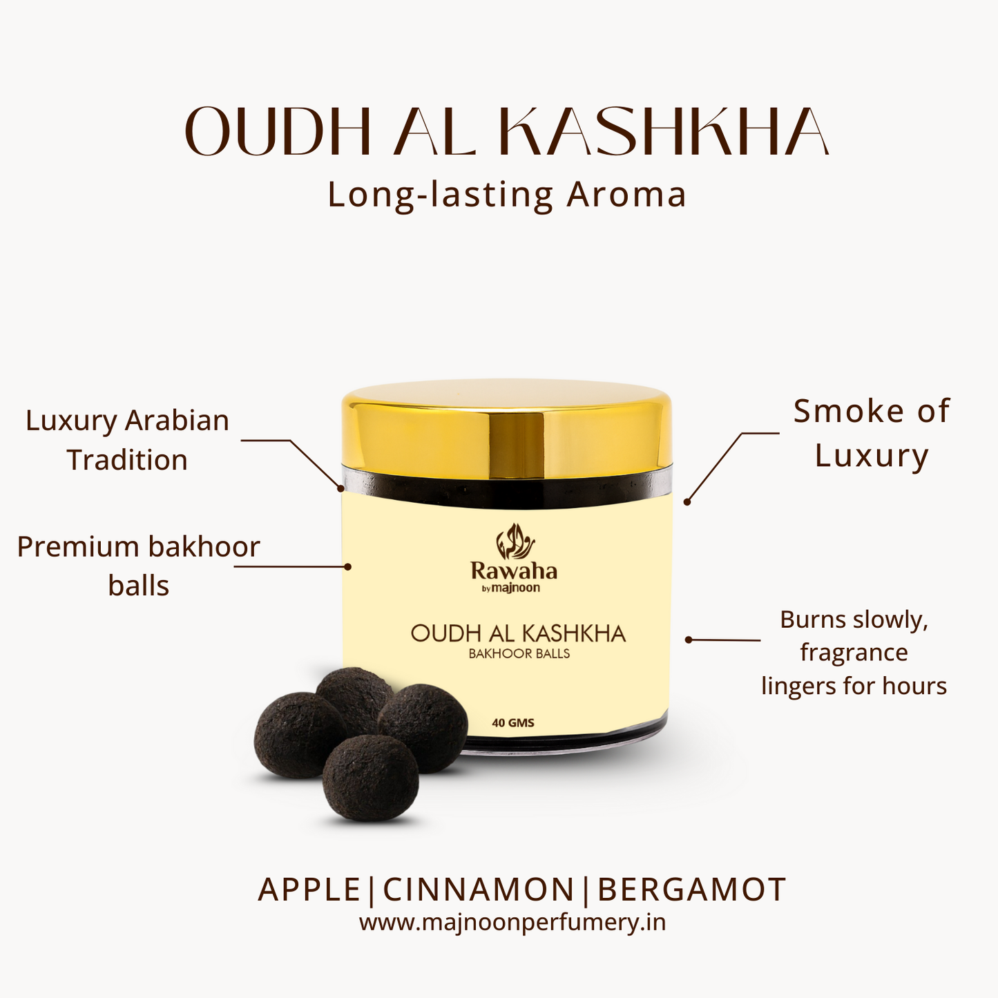 Oudh Al Kashkha Bakhoor Balls – Exotic Oriental Luxury | Rawaha by Majnoon (40GMS)