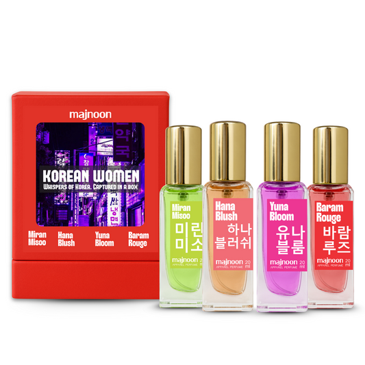 Korean Women Perfume Set | 4 Long-Lasting Perfumes (4 × 20ml) | Gourmand, Floral, Rose & Suede Scents