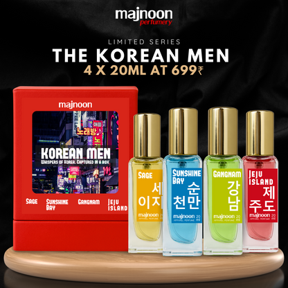 Korean Men Perfume Set | 4 Premium Perfumes (4 × 20ml) | Fresh, Fruity, Musk & Aquatic Scents for Men
