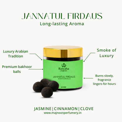 Jannatul Firdaus Bakhoor Balls – Fresh & Spiritual Aroma | Rawaha by Majnoon(40GMS)