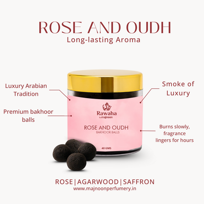 Rose and Oudh Bakhoor Balls – Floral Oriental Elegance | Rawaha by Majnoon (40GMS)