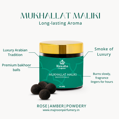 Mukhallat Maliki Bakhoor Balls – Royal Oriental Blend | Rawaha by Majnoon (40GMS)