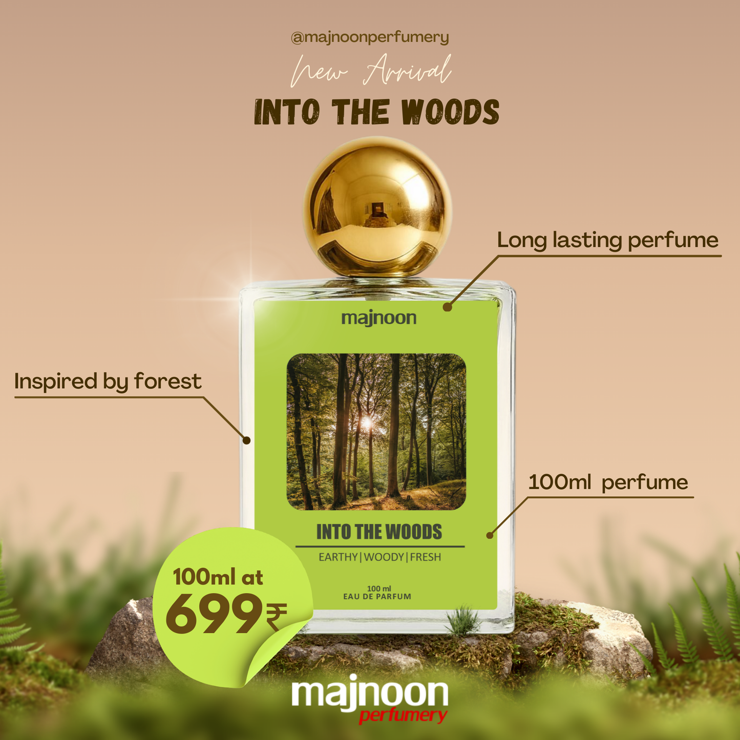 Into The Woods – Earthy Woody Fresh Perfume (100ml) by Majnoon Perfumery
